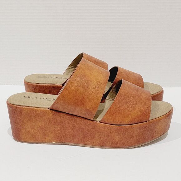 Boutique By Corkys Women's Shamrock Platform Sandals Size 10 Cognac Brown Heels - Picture 5 of 11